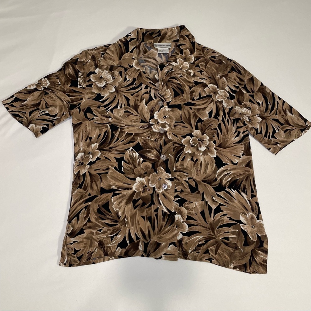 Evan Picone floral women’s short sleeve button up shirt vintage